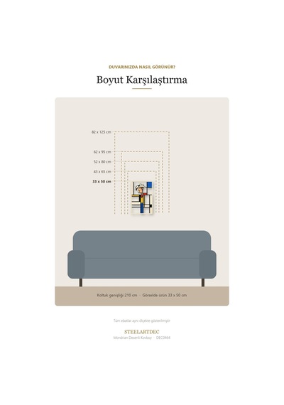 Mondrian Desenli Kovboy Metal Tablo 43x65 Cm Çok Renkli