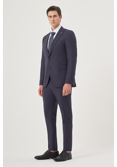 Morven Erkek Lacivert Yünlü 8-drop Trend Çizgili Slim Fit Sivri Yaka Takım Elbise 25mc001081200 Lacivert