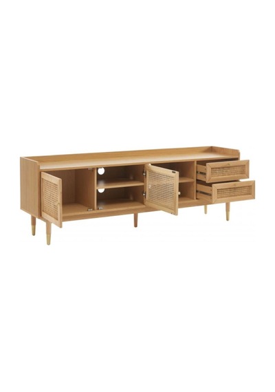 Scandi Tarzı Tv Ünitesi Bombong 180 Cm, Ahşap & Rattan Detaylı Natural