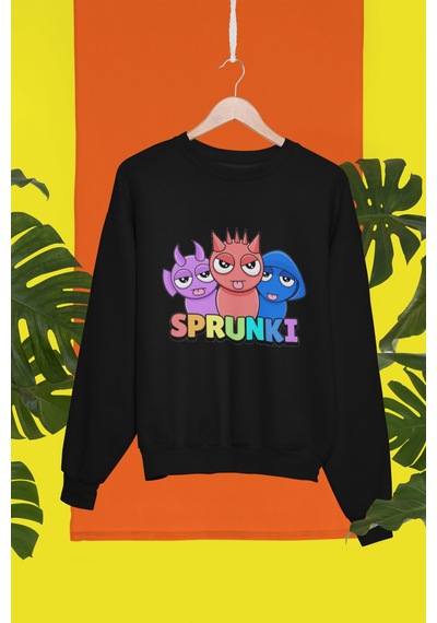 Magors Stıl-x Sprunki Baskılı Bisiklet Yaka Çocuk Sweatshırt Siyah-3