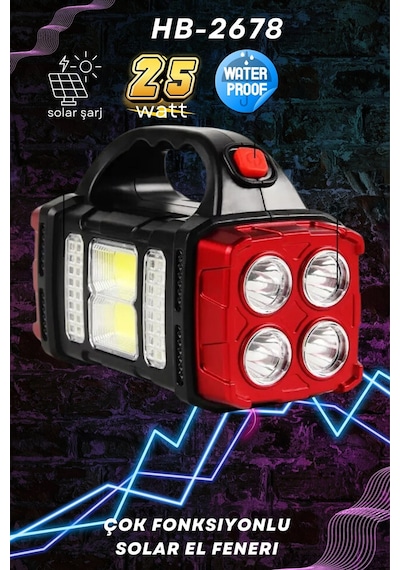 Hb-2678 25w Solar Şarjlı El Feneri Ve Kamp Lambası Çift Renk Aydınlatma Ip44 Suya Dayanıklı Renkli