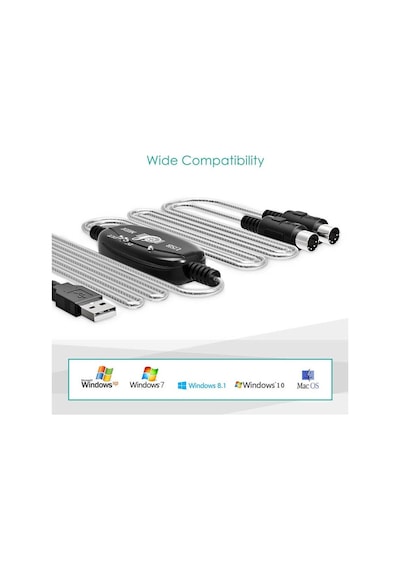 Usb Midi Kablo Org Adaptör Keyboard Adapter Piyano - 2 Metre