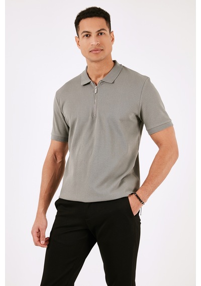 Buratti Pamuklu Regular Fit Yarım Fermuarlı 3'Lü Paket Erkek Polo Yaka T Shirt 5902738S3 Siyah-Açık Haki-Indigo