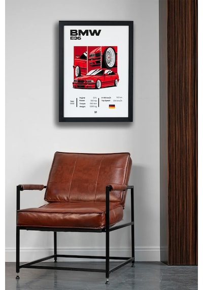 Bmw E36 Tasarım Siyah Çerçeveli Poster Tablo