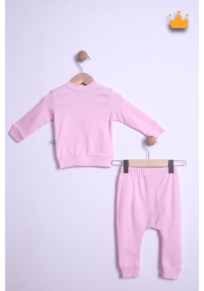 Babyhola Pamuk Düğmeli Sweat Düğmeli Pantolon Takım 236311 Pudra