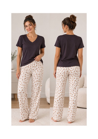 Mixxtrend Kadın Pamuklu Kalp Desenli Pijama Takımı Çok Renkli