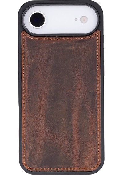 Bloomcase Magic Wallet Mahogany Saddle Hakiki Deri Apple Uyumlu iPhone 17 Air 6.5" Cüzdanlı Telefon Kılıfı Kahverengi