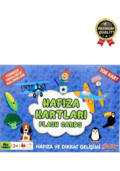 Yeni Seri Aile Eğitici Öğretici Eğlenceli Renkli Türkçe İngilizce İkili Hafıza Oyun Kartı-108 Kart