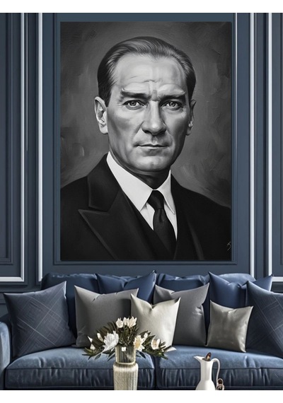 Ahşap Tablo Atatürk Siyah Beyaz Portre
