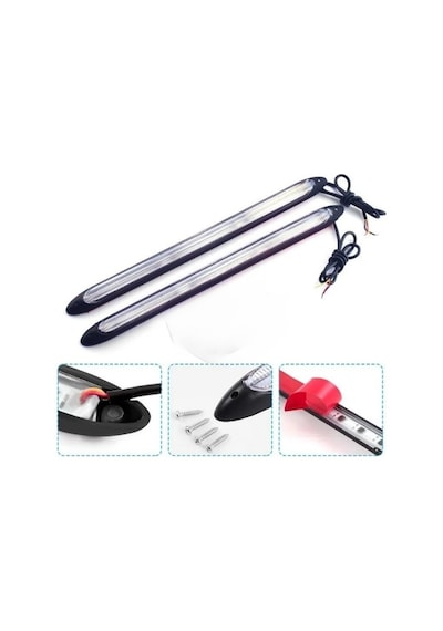 Selamlamalı Güçlü Işık Açılış Animasyonlu 12V Su Geçirmez Kayar Sinyalli Araba Gündüz Farı Drl Led Lamba Beyaz - Sarı 2 Adet 34.5 CM