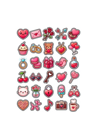 30 Adet Romantik Aşk Sticker Seti - Laptop Defter Telefon İçin Çok Renkli