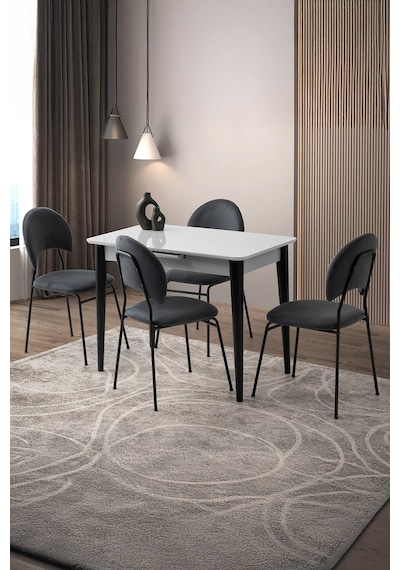 Mini 60 X 100 Milano Açık Gri Mdf Ortadan Açılır Masa 4 Adet Suna Sandalye