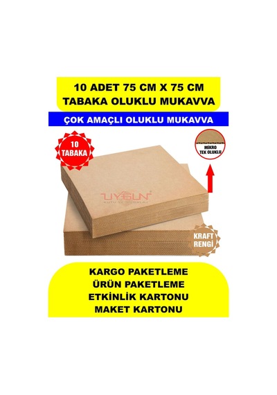 10 Adet 75cm X 75cm Baskısız Tabaka Oluklu Mukavva, Çocuk Etkinlik Kartonu, Maket Kartonu, Kargo Kartonu