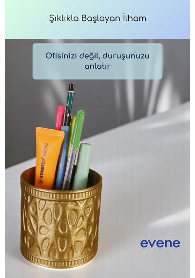 Kalemlik Masa Kalemliği Organizer Kalemlik Altın Renk Model 76 Çok Renkli