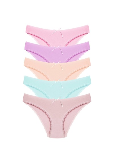 1101 Bikini Kadın T. Dantelli Külot Paketi 1101-v10-Pembe-Lila-Somon-Mint-Vizon Çok Renkli