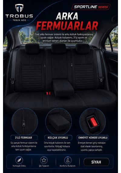 Renault Latitude 2012 Ve Sonrası Uyumlu Sportline Serisi Siyah Oto Koltuk Kılıfı