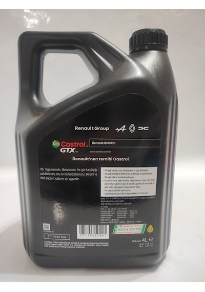 Castrol Gtx 5W-40 Renault Motor Yağı 4 L Castrol Gtx 5W-40 Renault Motor Yağı 4 L
