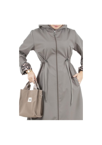 Sevitli Leopar Detaylı Trençkot-füme-2958-füme Füme