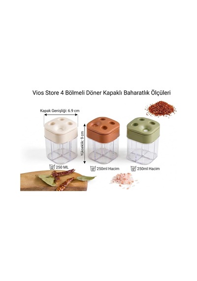 4 Bölmeli Döner Kapaklı Pratik Baharatlık - Modern Tasarım Şeffaf Baharat Kavanozu 1'li, 2'li Ve 3'lü Paket Seçenekleri - Karışık Renk 3 Çok Renkli