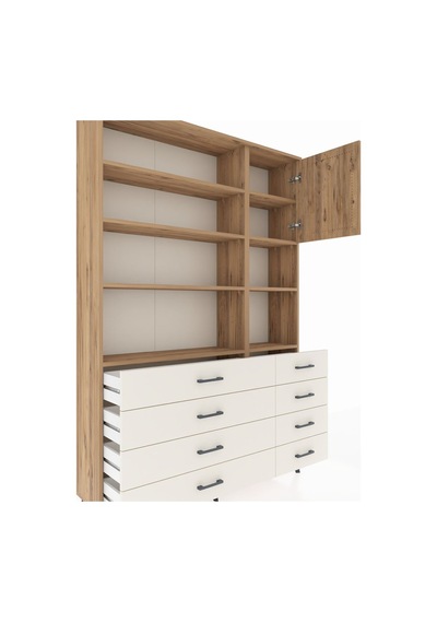 Arges Dolap 8 Raflı 8 Çekmeceli Tek Kapaklı 132x30x195 Çam-ç... Çam