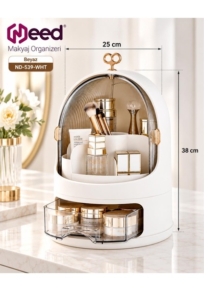 Need Oval Çift Kapaklı Çekmeceli Makyaj Ve Kozmetik Organizeri Beyaz Nd-539-wht