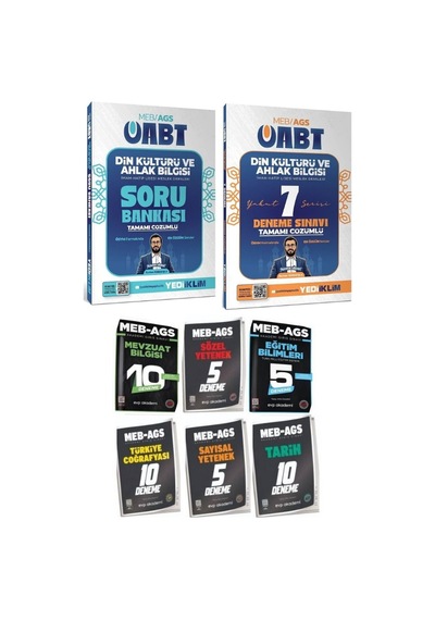 Yediiklim 2027 Öabt Meb-ags Din Kültürü Ve Ahlak Bilgisi Öğretmenliği Soru Bankası + 7 Deneme 2 Li Set+evp Akademi 2027 Meb-ags Tüm Dersler 45 Deneme 6 Lı Set