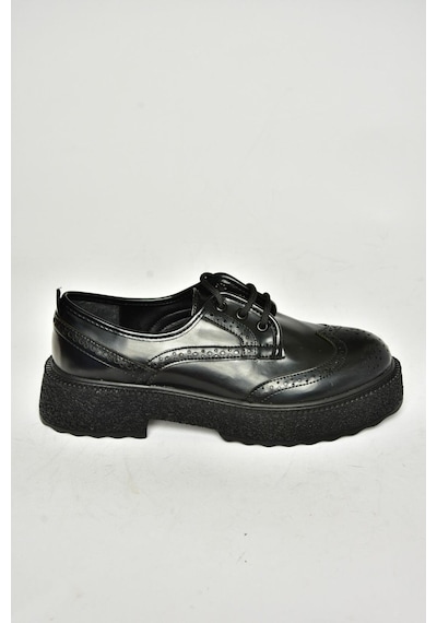 Fox Shoes T996199008 Siyah Rugan Kalın Tabanlı Kadın Ayakkabı Siyah-rugan Siyah