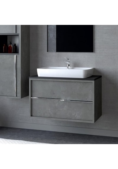Denko Matia 80 Cm Mdf Retro Gümüş Banyo Dolabı Takımı Gümüş