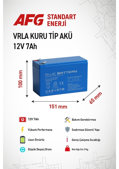 4 Adet 12 Volt 7 Amper Kuru Tip Akü 12 V 7 Ah Bl Mavi