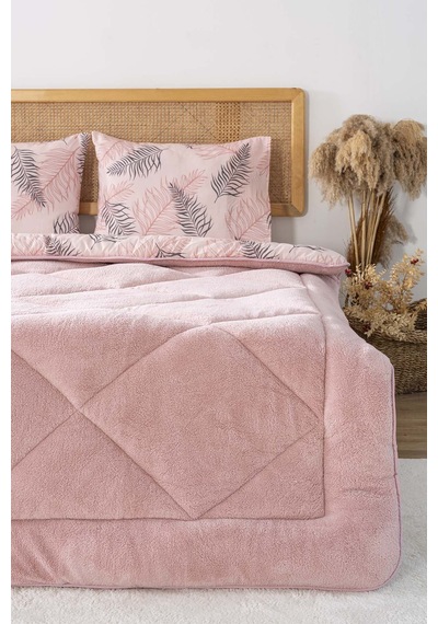 Rivaistanbul Pudra Yaprak Loura Çift Kişilik Çift Taraflı Lüx Wellsoft Yorgan Seti 195x215 Cm Pudra Pembe