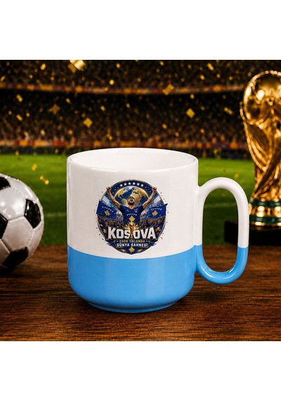 Bk Gift Kosova Taraftar Temalı Dünya Futbol Kupası Tasarımlı Mavi Joyful Kupa Bardak-4 Beyaz