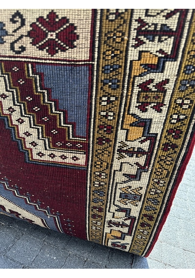 El Dokuma %100 Yün Yahyalı Halısı 100x157 Bordo Mavi Kök Boya Bordo