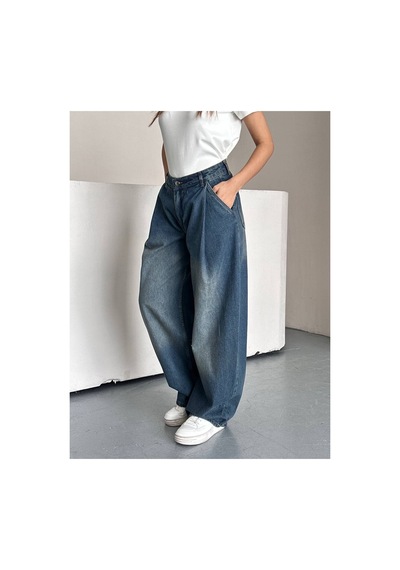 Zdnjeans Kadın Koyu Mavi Geniş Paça Jean Pantolon