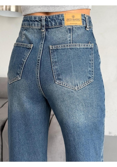 Yan Dikiş Detaylı Wide-leg Tint Jean Mavi