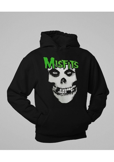 Sevbano Tasarım Misfits Baskılı Unisex Oversize Müzik Grubu Hoodie Siyah