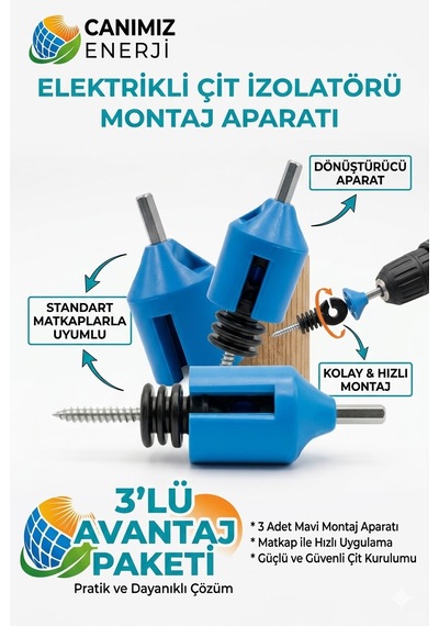 Elektrikli Çit İzolatör Sıkma Ve Sökme Aparatı Matkap Uyumlu Uç 3'lü