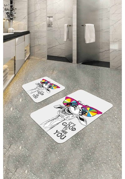 Ekru Hayvan Temalı Banyo Halısı Klozet Paspas Seti Bs313