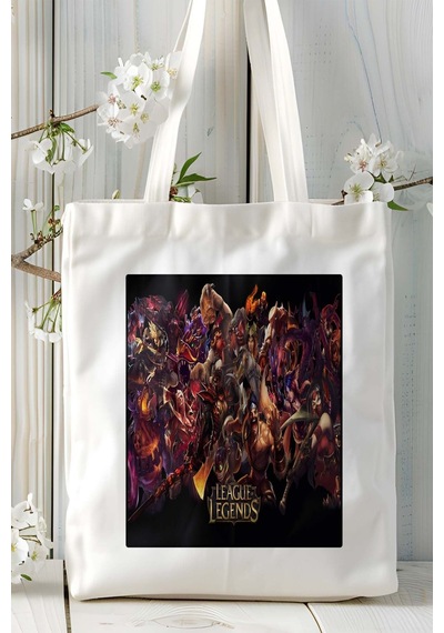 Art Hediye League Of Legends Oyun Baskılı Bez Çanta Omuz Çantası Kişiye Özel Model 25 Çok Renkli