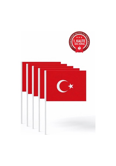 Sopalı Türk Bayrağı 20x30 Cm 50 Adet 1.kalite Alpaka Kumaş