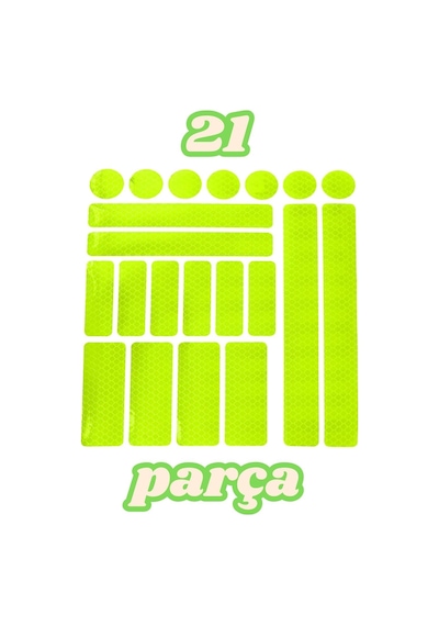 21 Parça Yansıtıcı Sticker Seti, Kırmızı, Motorsuz/motorlu Araçlar İçin Yeşil-sarı