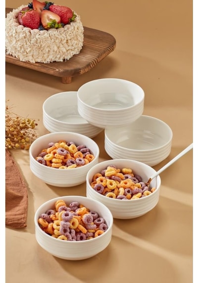 Cooker Emboss 6'lı 12 Cm Porselen Joker Kase Çorba Kahvaltılık Ikramlık Çerezlik Set Krem