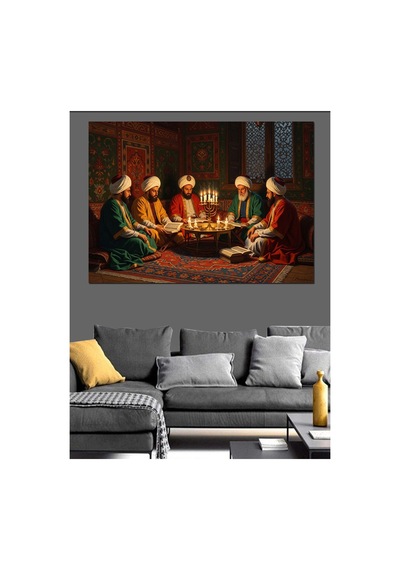 Osmanlı Meclisinde Sohbet Eden Alimler Yağlı Boya Dokulu Kanvas Tablo Canvas Tablosu