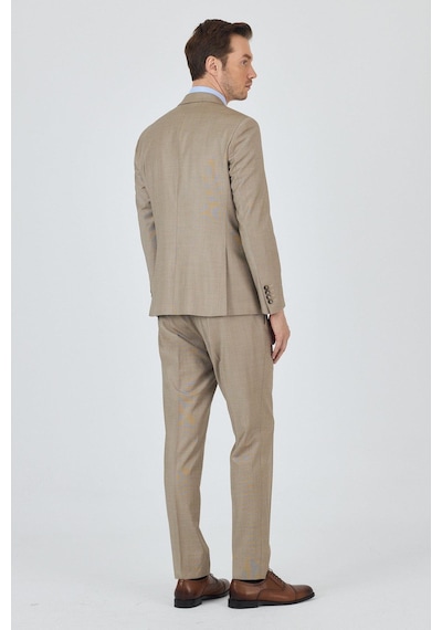 İmza Bej Mono Yaka Düz 2 Düğme Classic Yünlü Slim Fit Takım Elbise 1001250175 Bej
