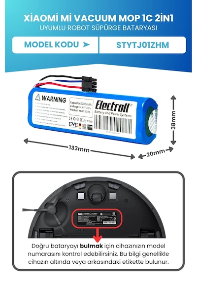 Xiaomi Mi Vacuum Mop 1c 2in1 Uyumlu Batarya Mega Kapasite 5200mah Robot Süpürge Pil Stytj01zhm