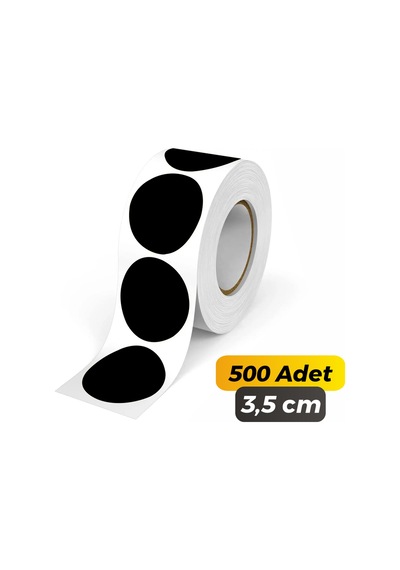 Yuvarlak Kesim Ambalaj Etiketi - Siyah Renk - 3,5cm - 500 Adet