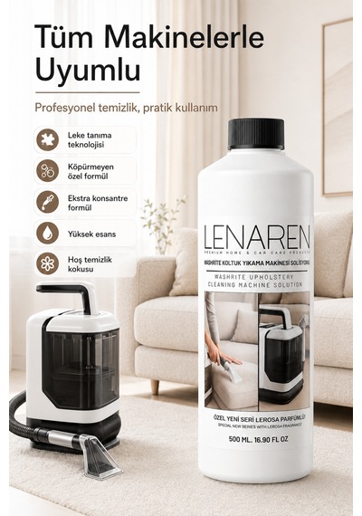 Lenaren Washrite Halı Ve Koltuk Yıkama Makinesi Şampuanı 500 Ml Konsantre Leke Çıkarıcı Etkili Düşük Köpüklü Döşeme Temizleyici Tekli