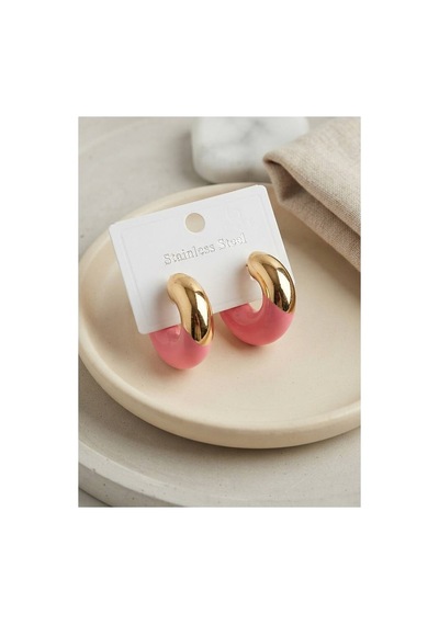 316l Çelik Gold Renk Fuşya Halka Model Kadın Küpe Tj-bkp12034 Evimdeyokyok
