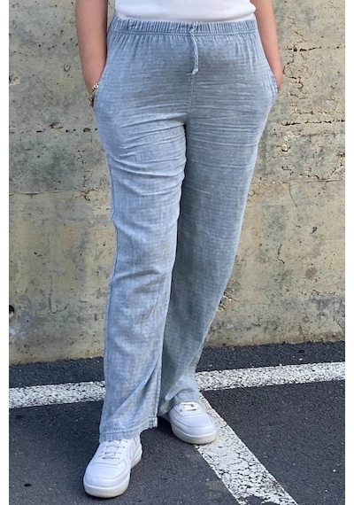 Mia Butik Kadın Gri Keten Pantolon Gri