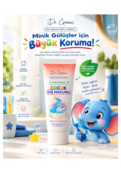 Dr. Genius Özel Formül Organik Sertifikalı Çocuk Diş Macunu - 50ml Diş Hassasiyeti