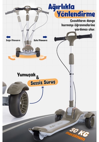 Prego Veyron Bluetoothlu Müzikli Işıklı Çocuk Scooter Katlanabilir - Yükseklik Ayarlı Yeşil